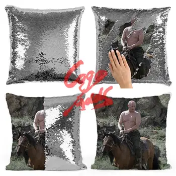 Vladimirs Putins zirgu sequin spilvens | sequin Spilvendrāna | Divu krāsu spilvens | dāvanu | viņai dāvana viņam | spilvenu | magic spilvens